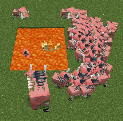 somepony being chased into a pool of lava by a horde of hoglins